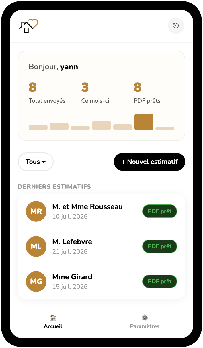 Tableau de bord de l'application Bati Labs